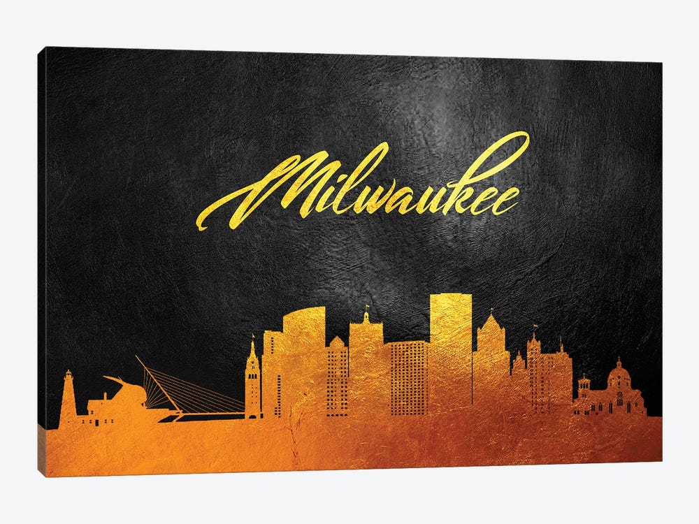 Milwaukee Wisconsin Gold Skyline by Adrian Baldovino 1-piece Art Print