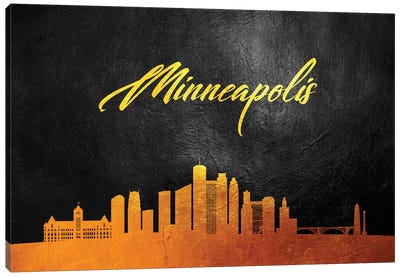 Minneapolis Minnesota Gold Skyline Canvas Art Print - Minneapolis Art