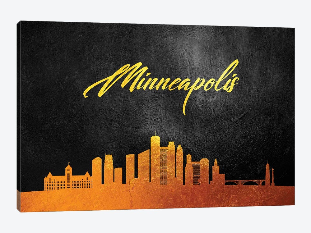Minneapolis Minnesota Gold Skyline by Adrian Baldovino 1-piece Canvas Artwork