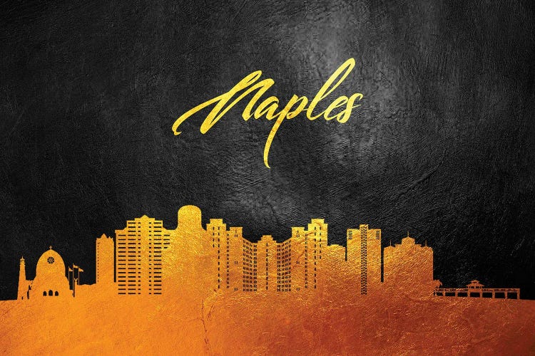 Naples Florida Gold Skyline by Adrian Baldovino wall art