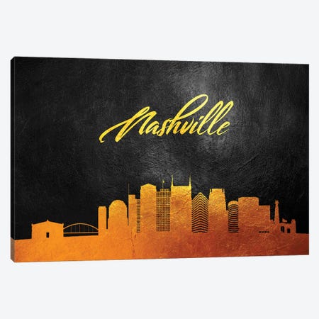 Nashville Tennessee Gold Skyline Canvas Print #ABV377} by Adrian Baldovino Canvas Wall Art