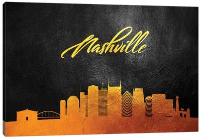 Nashville Tennessee Gold Skyline Canvas Art Print - Nashville Skylines