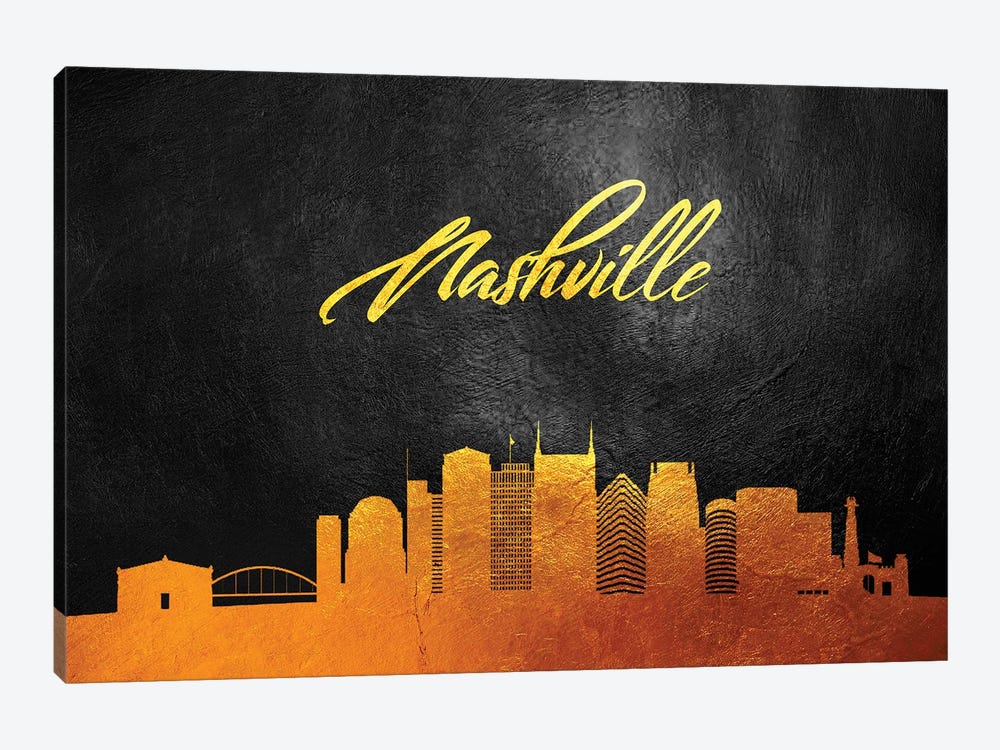 Nashville Tennessee Gold Skyline by Adrian Baldovino 1-piece Canvas Art