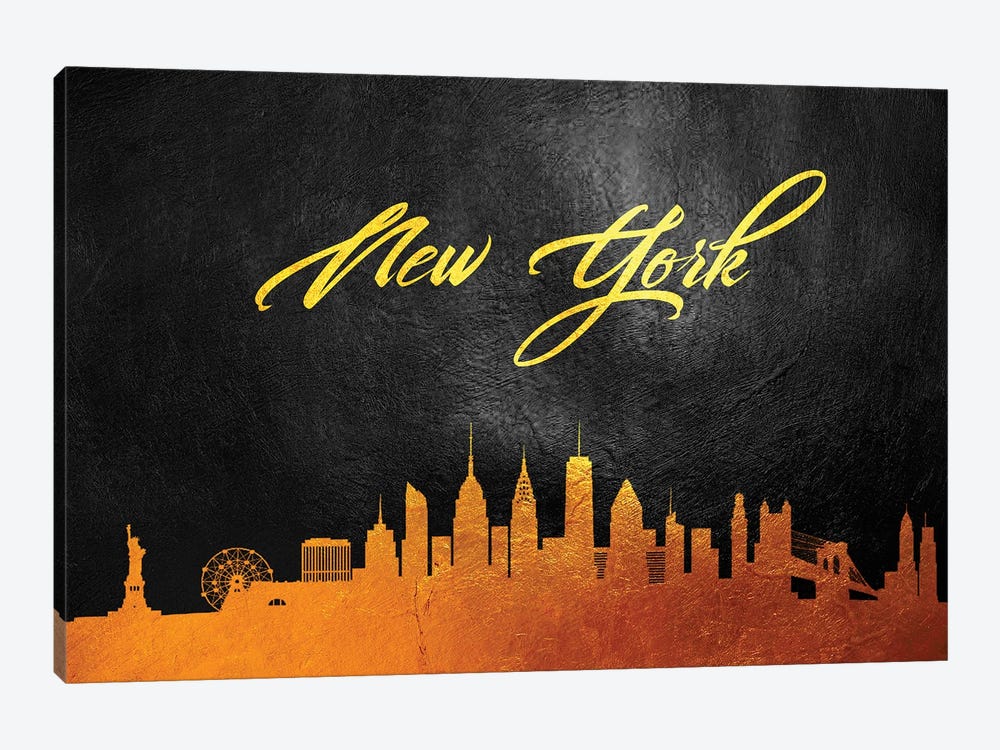 New York Gold Skyline by Adrian Baldovino 1-piece Canvas Art Print