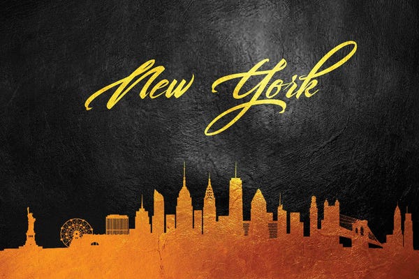 Statue Of Liberty: New York Gold Skyline by Adrian Baldovino