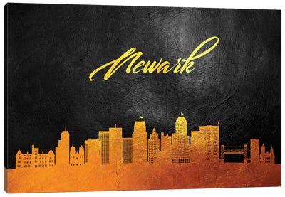 Newark New Jersey Gold Skyline Canvas Art Print - Adrian Baldovino