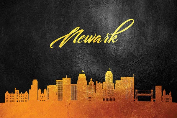 Newark: Newark New Jersey Gold Skyline by Adrian Baldovino
