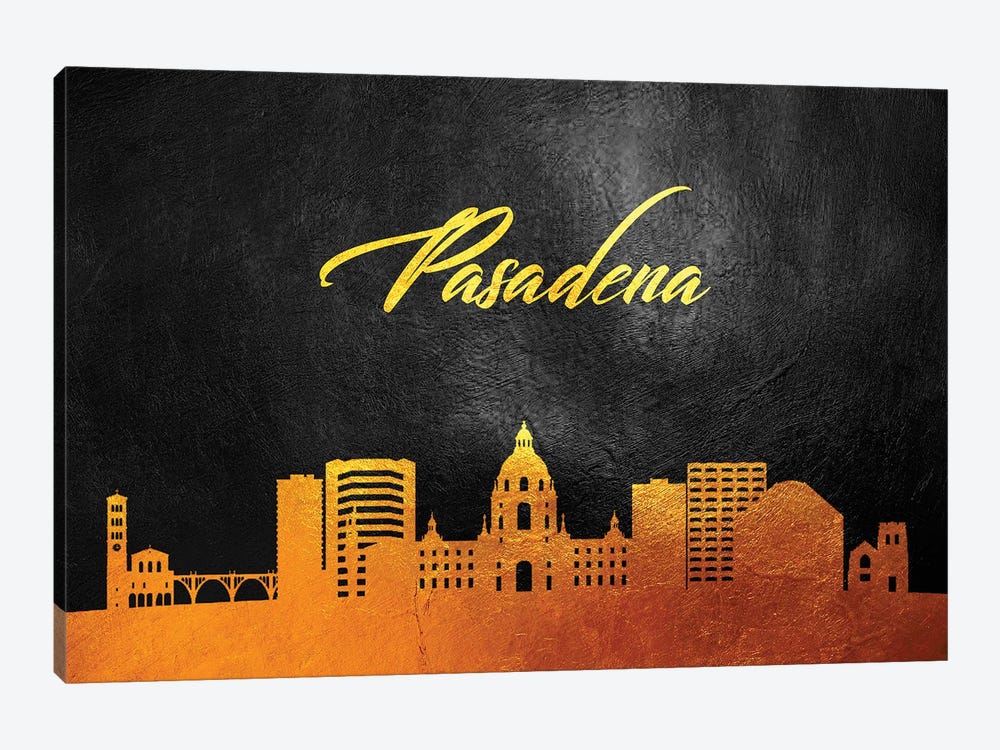 Pasadena California Gold Skyline by Adrian Baldovino 1-piece Canvas Wall Art