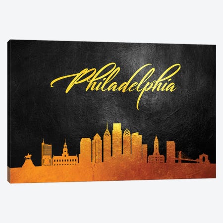 Philadelphia Pennsylvania Gold Skyline Canvas Print #ABV385} by Adrian Baldovino Art Print