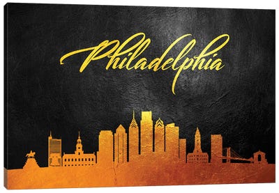 Philadelphia Pennsylvania Gold Skyline Canvas Art Print - Philadelphia Skylines