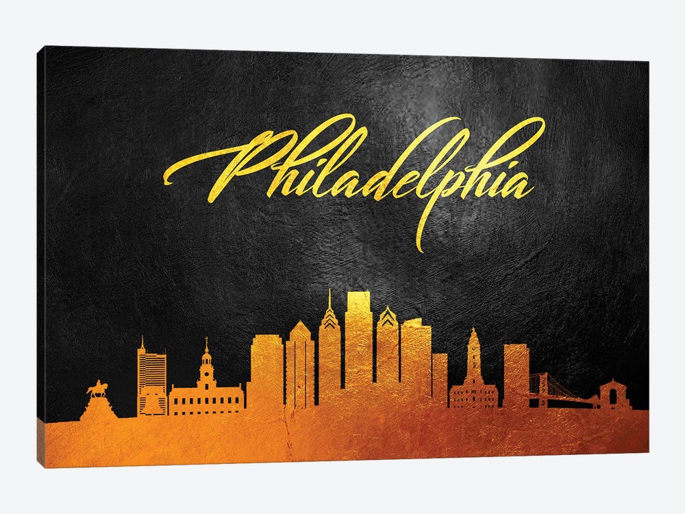 Philadelphia Pennsylvania Gold Skyline by Adrian Baldovino 1-piece Art Print