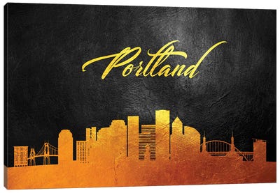 Portland Oregon Gold Skyline Canvas Art Print - Portland Art