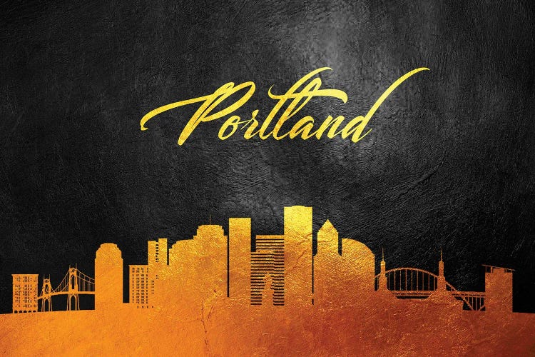 Portland Oregon Gold Skyline by Adrian Baldovino wall art