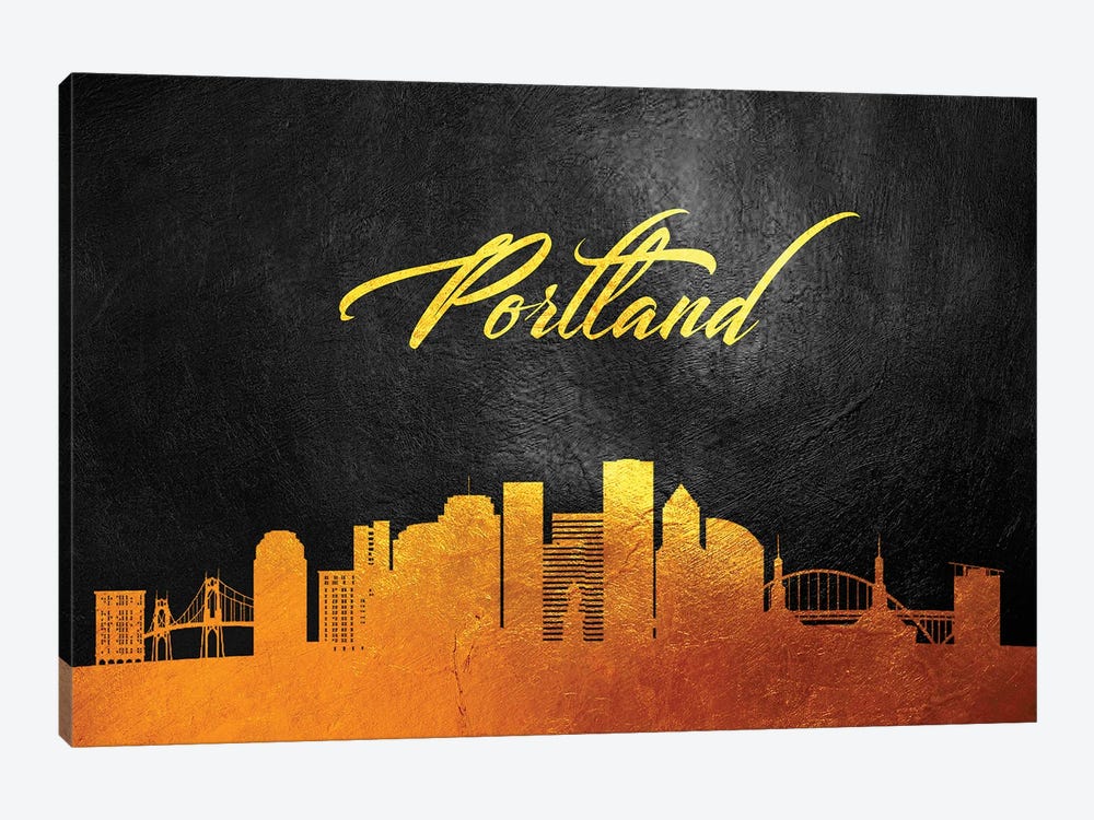 Portland Oregon Gold Skyline by Adrian Baldovino 1-piece Canvas Print