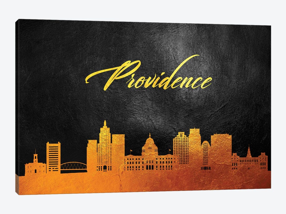 Providence Rhode Island Gold Skyline by Adrian Baldovino 1-piece Canvas Artwork