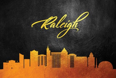Raleigh North Carolina Gold Skyline by Adrian Baldovino metal wall art