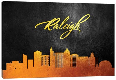 Raleigh North Carolina Gold Skyline Canvas Art Print - Raleigh Art