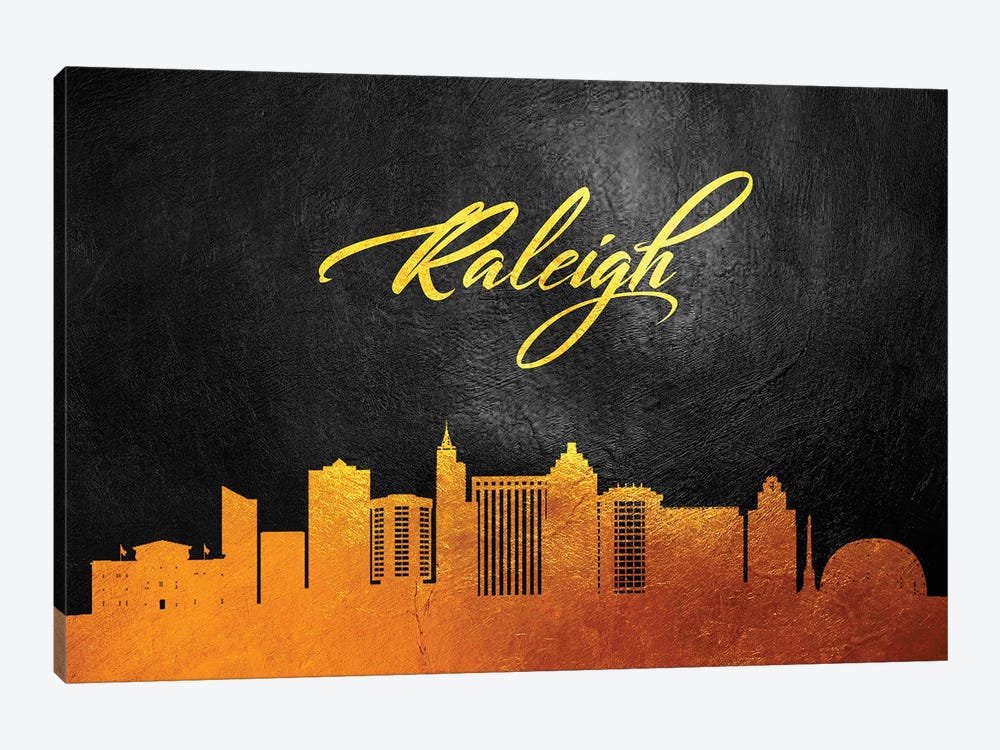 Raleigh North Carolina Gold Skyline by Adrian Baldovino 1-piece Art Print