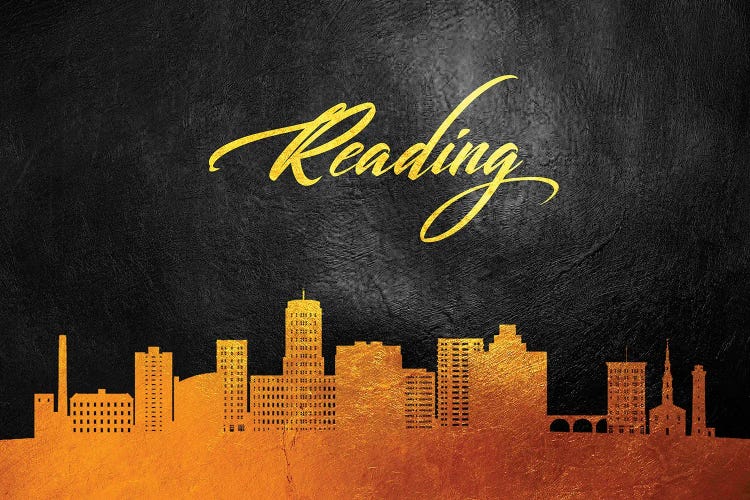 Reading Pennsylvania Gold Skyline by Adrian Baldovino wall art