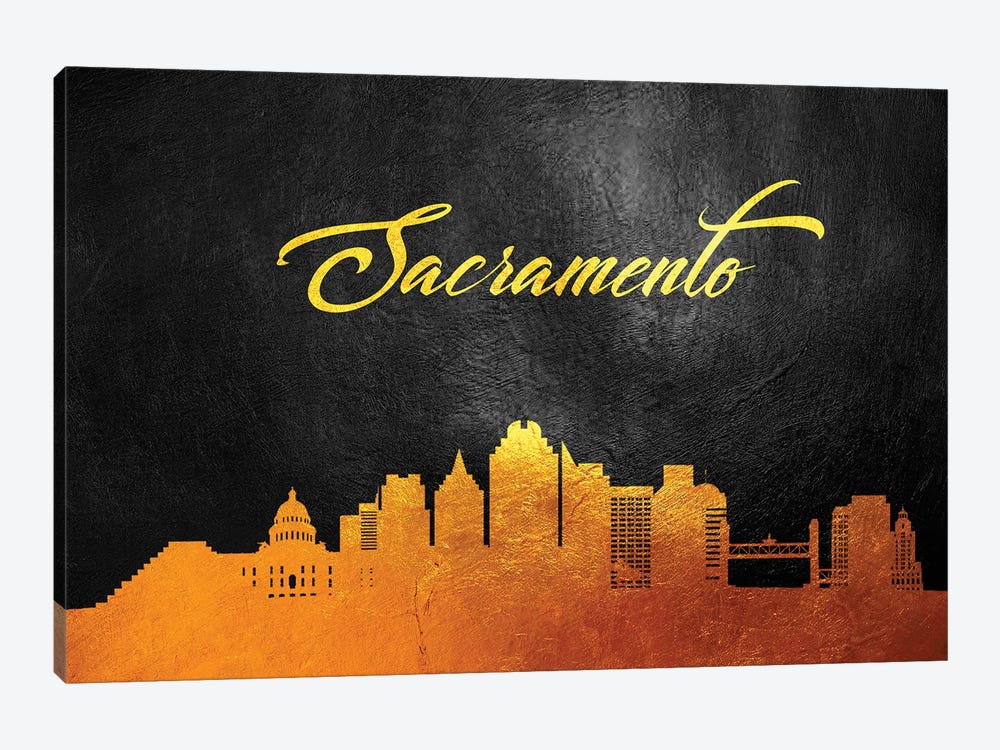 Sacramento California Gold Skyline by Adrian Baldovino 1-piece Canvas Wall Art