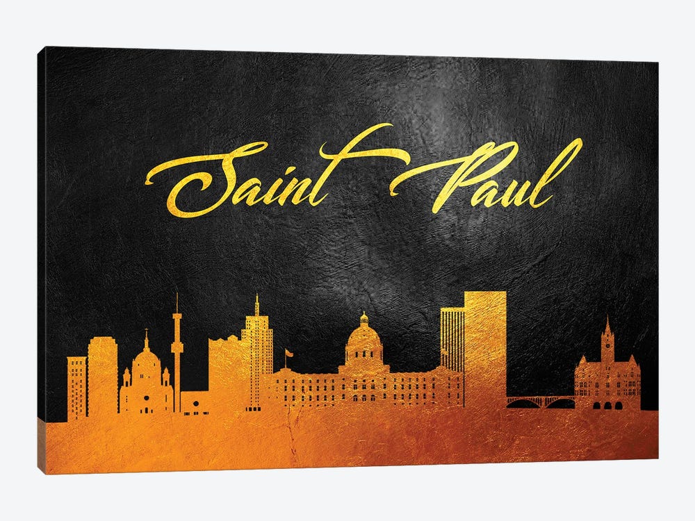 Saint Paul Minnesota Gold Skyline by Adrian Baldovino 1-piece Canvas Artwork
