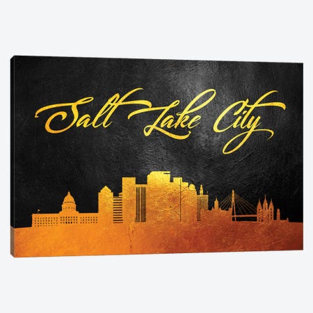 Salt Lake City Utah Gold Skyline Canvas Print #ABV394} by Adrian Baldovino Canvas Wall Art
