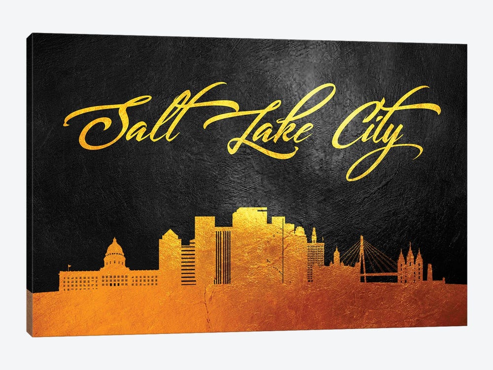 Salt Lake City Utah Gold Skyline by Adrian Baldovino 1-piece Art Print