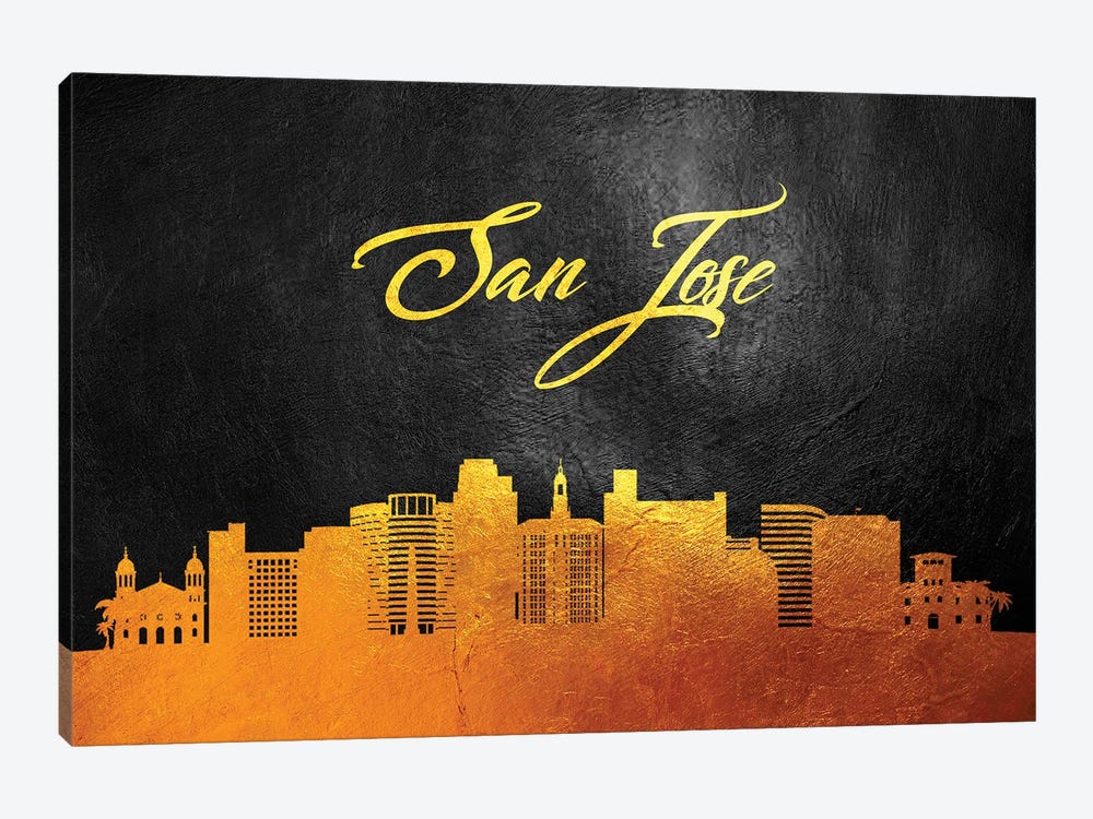 San Jose California Gold Skyline by Adrian Baldovino 1-piece Canvas Print