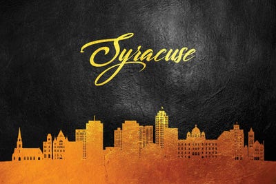 Syracuse New York Gold Skyline by Adrian Baldovino framed canvas print