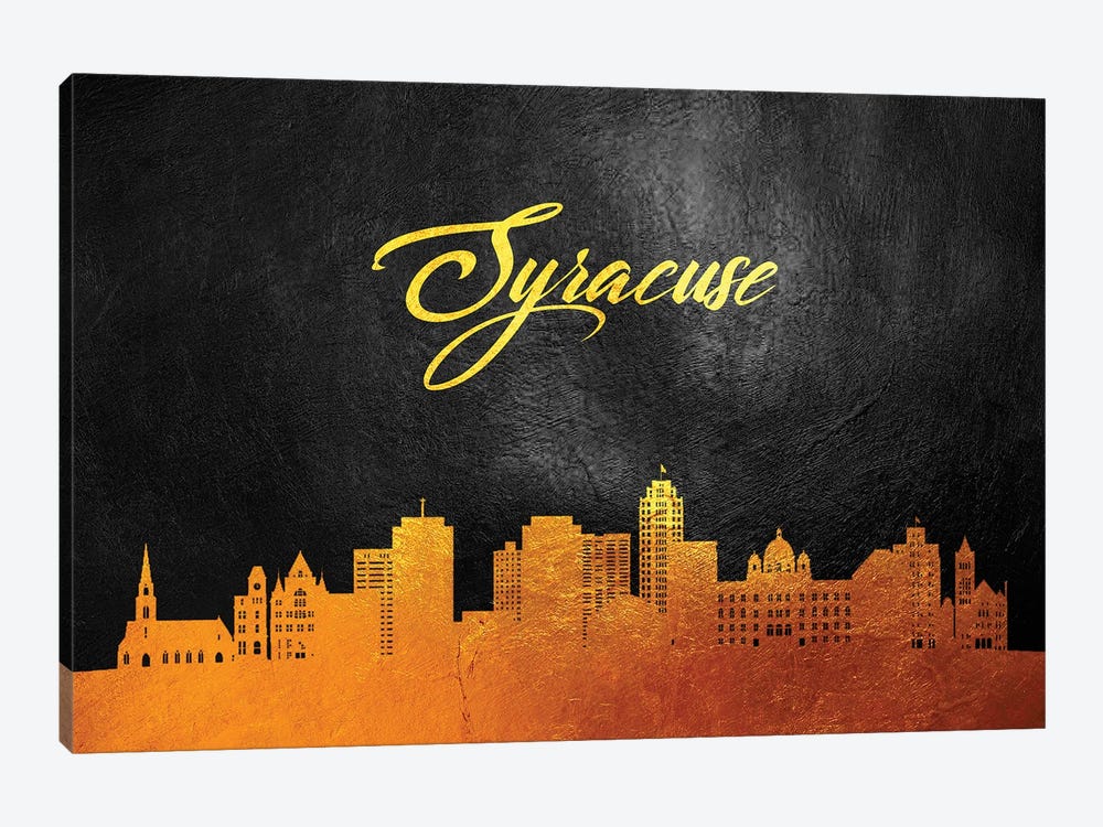 Syracuse New York Gold Skyline by Adrian Baldovino 1-piece Canvas Art Print