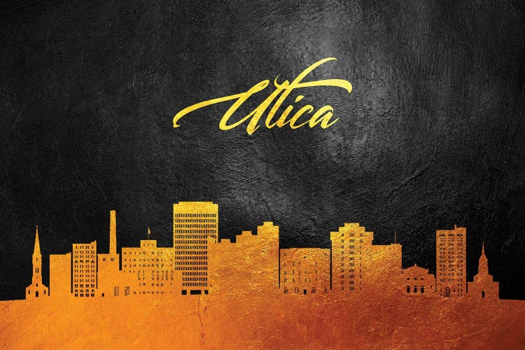 Utica New York Gold Skyline by Adrian Baldovino wall art