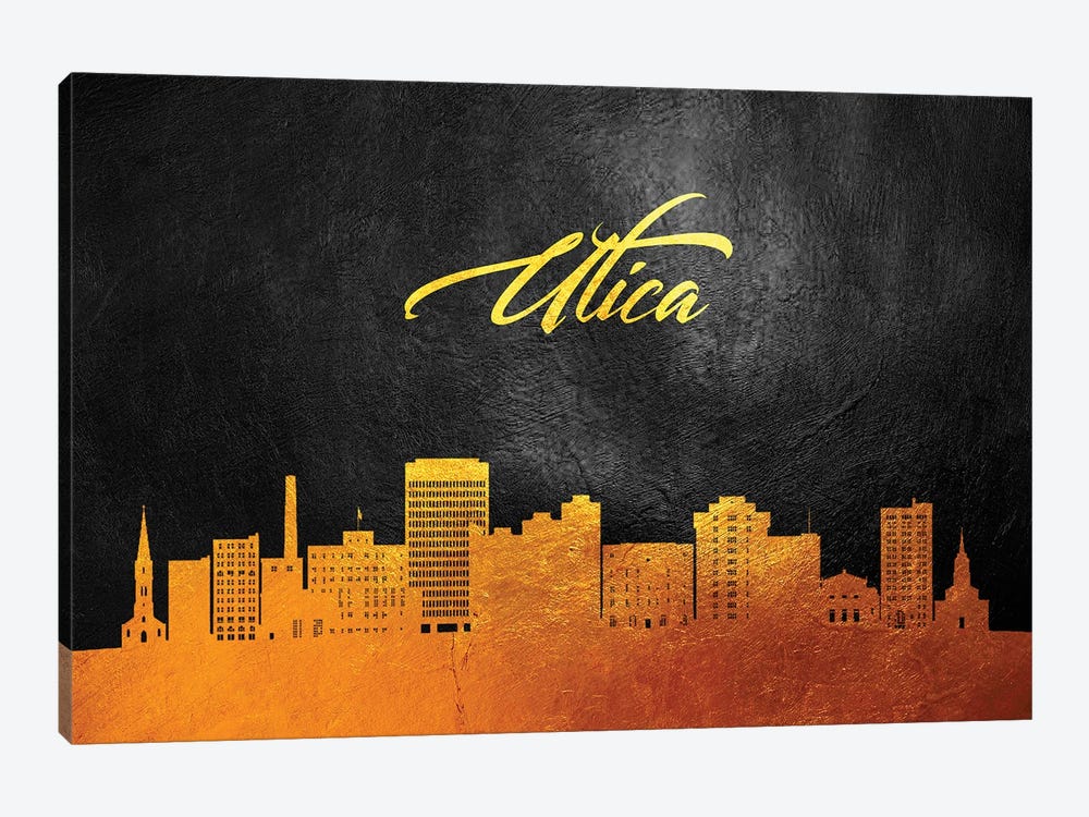 Utica New York Gold Skyline by Adrian Baldovino 1-piece Canvas Print