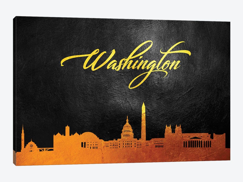 Washington Dc Gold Skyline by Adrian Baldovino 1-piece Canvas Wall Art