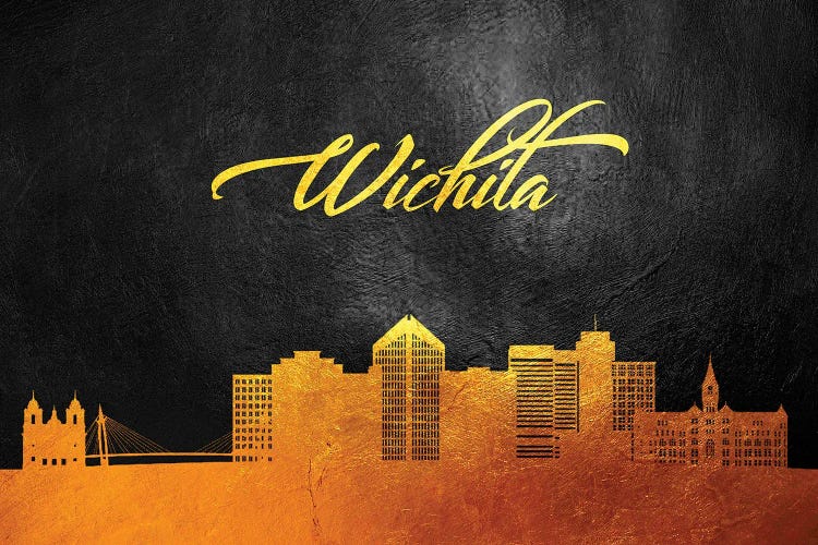 Wichita Kansas Gold Skyline by Adrian Baldovino wall art