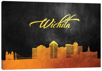 Wichita Kansas Gold Skyline Canvas Art Print - Kansas Art
