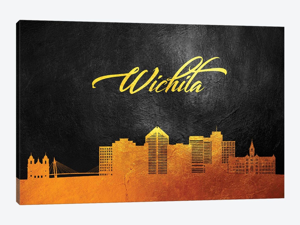 Wichita Kansas Gold Skyline by Adrian Baldovino 1-piece Art Print