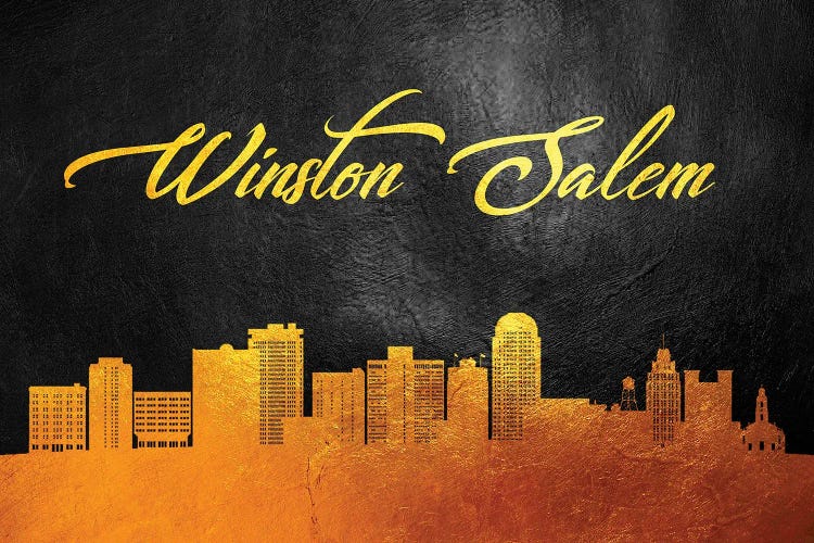 Winston-Salem North Carolina Gold Skyline by Adrian Baldovino wall art