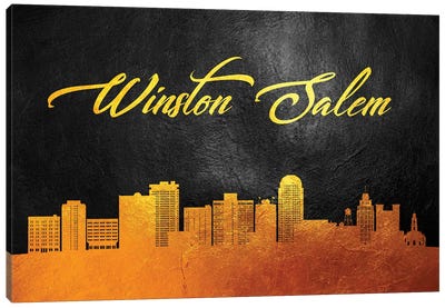 Winston-Salem North Carolina Gold Skyline Canvas Art Print - Adrian Baldovino