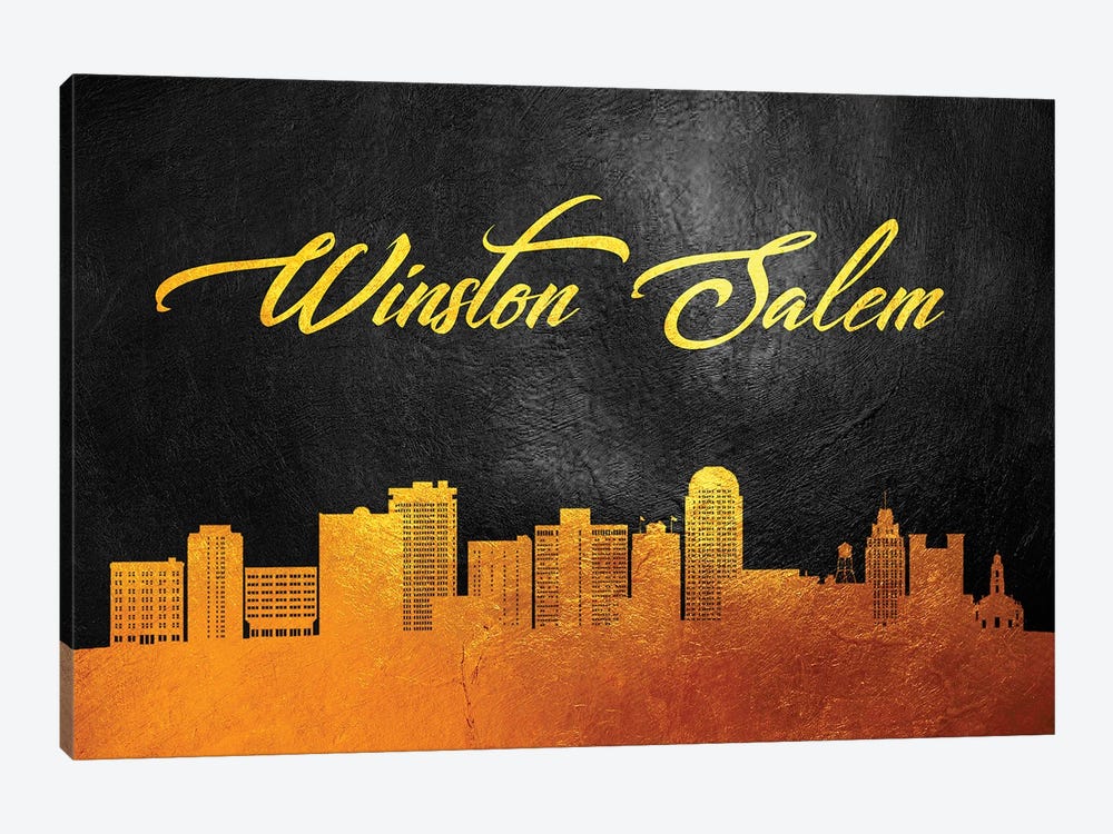 Winston-Salem North Carolina Gold Skyline by Adrian Baldovino 1-piece Canvas Art