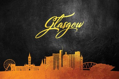 Glasgow Scotland Gold Skyline by Adrian Baldovino framed wall art