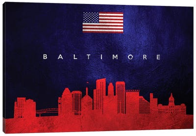 Baltimore Maryland Skyline Canvas Art Print - American Flag Art