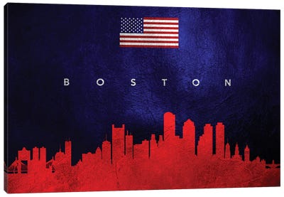 Boston Massachusetts Skyline Canvas Art Print - American Flag Art