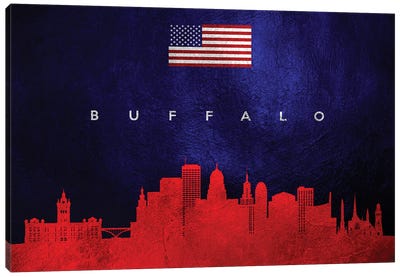 Buffalo New York Skyline Canvas Art Print - American Flag Art