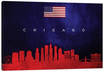 Chicago Illinois Skyline Canvas Art Print - American Flag Art
