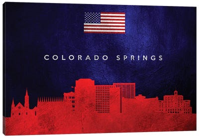Colorado Springs Skyline Canvas Art Print - American Flag Art
