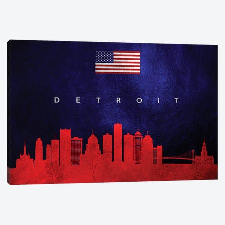 Detroit Michigan Skyline Canvas Print #ABV430} by Adrian Baldovino Canvas Wall Art