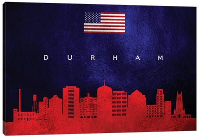 Durham North Carolina Skyline Canvas Art Print - American Flag Art