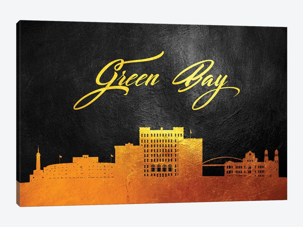 Green Bay Wisconsin Gold Skyline by Adrian Baldovino 1-piece Canvas Artwork
