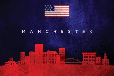 Manchester New Hampshire Skyline by Adrian Baldovino framed wall art