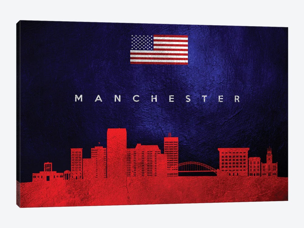 Manchester New Hampshire Skyline by Adrian Baldovino 1-piece Art Print